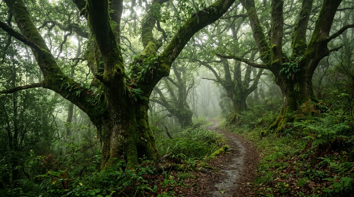Interior del robledal de Muniellos con niebla, Cangas del Narcea